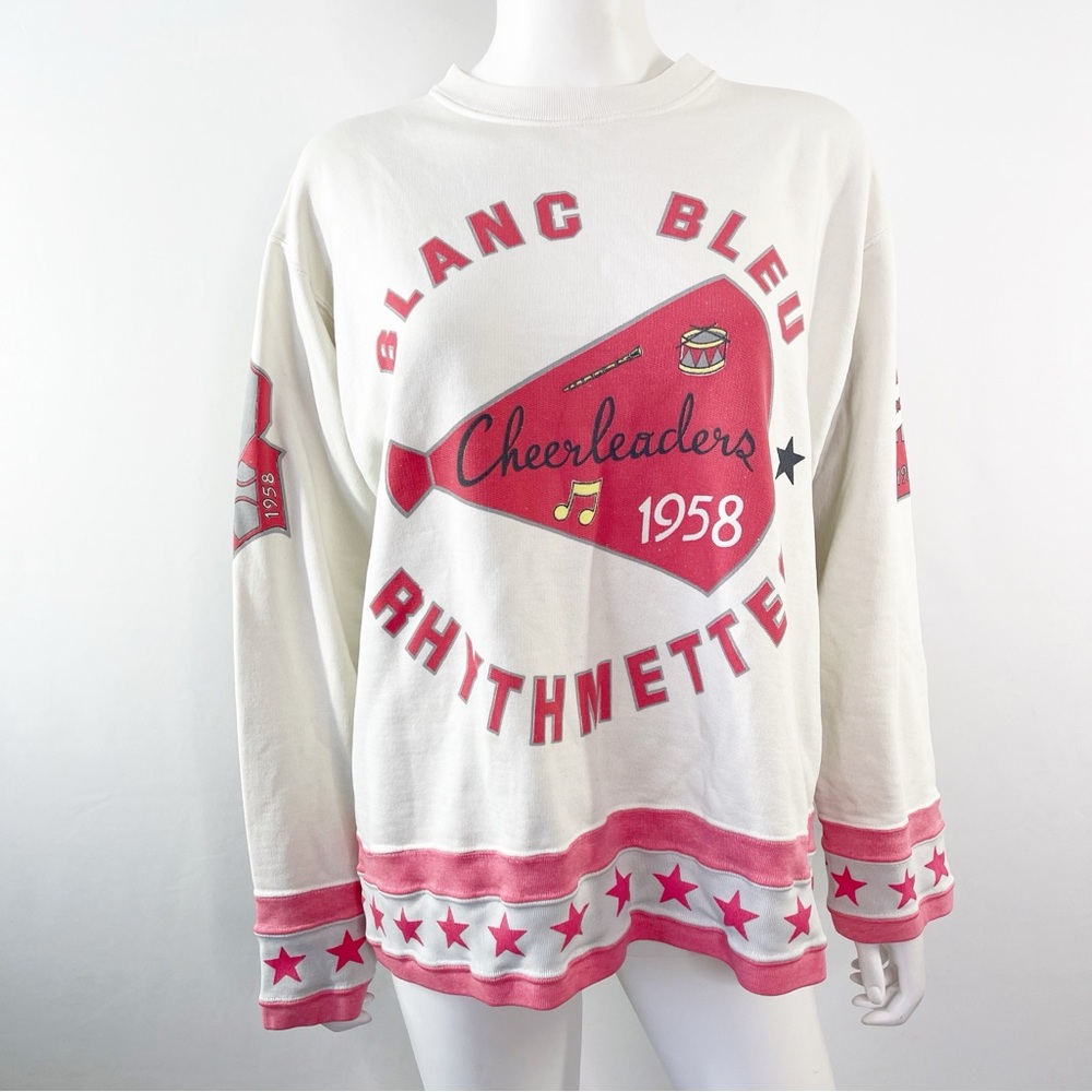 Vintage 80's Sweatshirt Blanc Bleu White & Pink Rhythmettes Cheerleaders Size M